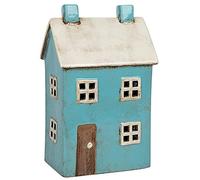 Village Pottery Photophore en Forme de Maison Bleu