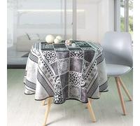 Villages de Provence - Nappe Antitache Ronde - Infroissable et 100% Polyester - Taupe - Ø 160 cm - Carrelage Mosaïque - 4/6 Couverts - Intérieur ou Extérieur - Table à Manger, Cuisine ou Jardin