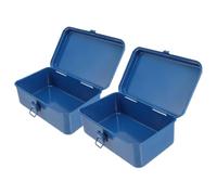 VILLCASE 2 Pièces Boîte à Outils en Fer, Coffret à Outils en Métal, Grosse Capacité, Étanche, Multi-Compartiments, Bleu, pour Garage et Organisation D'outils