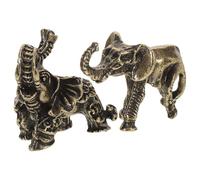 VILLCASE 2 Pièces Figurine D'éléphant Miniature en Laiton Vintage pour Décoration de Bureau et Maison, Symbolisant Richesse et Fortune Plaisir Interactif, Or Massif