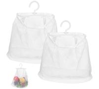 VILLCASE 2 Pièces Sachet de Conservation pour L’ail Suspendu en Filet | Blanc, Polyester et Pp, Pliable et Réutilisable, Crochet Rotatif 360°, Rangement la Cuisine et Salle de Bain
