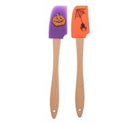 VILLCASE 2 Pièces Spatule à Crème Légère et Confortable Manche en Bois Motif Halloween en Silicone Citrouille pour Ustensiles Cuisine et Fournitures de Pâtisserie