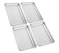 VILLCASE 4 Pièces Plateau de Rangement Rectangulaire Design Empilable et Gain de Place en Acier Inoxydable Argenté pour Outils de Nail Art et Bijoux pour Table de Beauté ou Salon