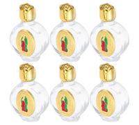 VILLCASE 6 Pièces Bouteille pour Eau Bénite 15ml en Verre Cristal | Flacon Portable Réutilisable, Décor Embossé en Alliage, Étanche pour Baptême, Autel Familial, Huiles et Présents Religieux