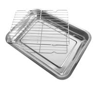 VILLCASE Acier Inoxydable à Double Couche Plateau Rectangulaire Cuisine | Égouttoir Intégré pour Aliments Moins Gras, Service de Fruits et Desserts, Collation, Restaurant Occidental ou Goûter