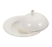 VILLCASE Assiette Finition Lisse Cuisine Occidentale avec Couvercle en Céramique Blanche Plat à Steak Multifonction et Design Pratique pour Maison et Restaurant