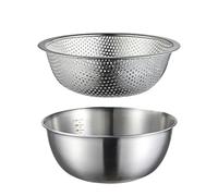 VILLCASE Bassine en Acier Inoxydable 2 Pcs Panier D'égouttage pour Lavage de Fruits et Légumes Accessoire la Cuisine Solide et Pratique