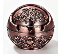 VILLCASE Cendrier Fermé en Métal Cuivre Rond avec Couvercle, Résistant aux Chocs, Design Moderne et Portable pour Usage Intérieur et Extérieur, Cendrier Décoratif Pratique