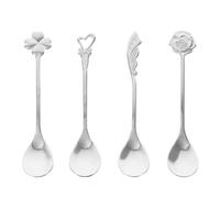 VILLCASE Cuillère à Mélanger en Acier Inoxydable Argenté, Design Ergonomique de Cœur, pour Espresso et Dessert, Set de 4 Pièces Élégant et Solide