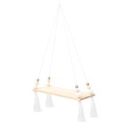 VILLCASE Étagère Suspendue Créative en Bois à Perles et Gland, Blanc, Bois et Corde de Coton, Facile à Installer, Forte Capacité de Charge, pour Chambre D'garçon et Filles, Décoration