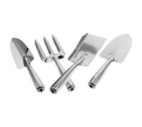 VILLCASE Kit de Jardinage 4 Pièces en Acier Inoxydable Résistant la Rouille Râteau, Fourche, Pelle et Truelle pour Plantes en Pot, Adapté Jardinage Intérieur et Extérieur