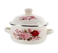 VILLCASE Marmite en Émail Casserole Antiadhésive de 1000ml avec Couvercle et Double Poignée Design Floral Vintage Facile à Transporter pour Soupes et Ramen