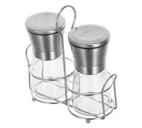 VILLCASE Moulin à Poivre et Sel avec Support Manuel en Acier Inoxydable avec Verre, Réglage de Mouture Ajustable Set Complet Cuisine et Barbecues en Extérieur