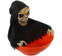VILLCASE Plat à Bonbons Halloween en Plastique avec Tête de Squelette Lumineuse et Sonore, Décoration Festive pour Bureau et Ambiance Halloween Animée
