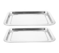 VILLCASE Plateaux de Service Bords Roulés Lisses Argenté en Acier Inoxydable Lot de 2 Finition Miroir Forme Carrée Plate, Cuisine et Présentation D'aliments