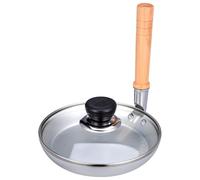 VILLCASE Poêle Tamagoyaki Japonaise pour Usage Domestique, Manche Vertical en Bois, Design Compact en Acier Inoxydable Argenté, Cuisine Japonaise