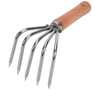 VILLCASE Râteau de Plage Léger Outil de Fouille de Coquillages en Bois et Acier Inoxydable à 5 Dents Pratique pour Creuser Huîtres et Crabes en Extérieur