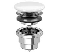 Villeroy & Boch 68170001 Robinet à tige, bonde de lavabo, fonction de rangement Push-Open, céramique blanc alpin 5/4 pouce