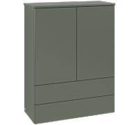 Villeroy & Boch Antao Highboard L47000HL avec éclairage, 2 portes, 814 x 1039 x 356 mm, façade lisse, laque mate vert feuille / laque mate vert feuille