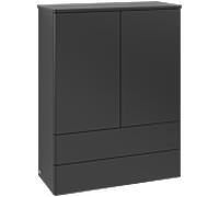 Villeroy & Boch Antao Highboard L47000PD avec éclairage, 2 portes, 814 x 1039 x 356 mm, façade lisse, laque noire mate / laque noire mate