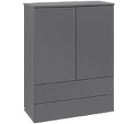 Villeroy & Boch Antao Highboard L47100GK avec éclairage, 2 portes, 814 x 1039 x 356 mm, façade texturée, laque anthracite mate / laque anthracite mate