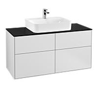 Villeroy & Boch Finion meuble sous lavabo, 4 tiroirs, avec éclairage, 1200x603x501mm, Glass White Matt, G13200MT, Couleur: Blanc Laqué Mat