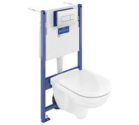 Villeroy & Boch Bâti-support sol-mur avec plaque de déclenchement et Cuvette suspendue O.Novo - Gris mat