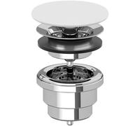 Villeroy & Boch clapet de vidage sans trop-plein, non verrouillable, garniture en laiton avec couvercle en céramique, Ø 32 mm, Blanc pierre CeramicPlus