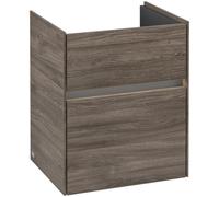 Villeroy & Boch Collaro Meuble sous-lavabo, 2 tiroirs, lavabo au centre, avec éclairage, 460x546x374mm, C006B0RK, Couleur: Façade/carcasse : Chêne de pierre, Poignée : Graphite