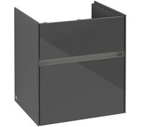 Villeroy & Boch Collaro Meuble sous-lavabo, 2 tiroirs, lavabo au centre, avec éclairage, 510x546x414mm, C007B0FP, Couleur: Façade/carcasse : Gris brillant, poignée : Graphite