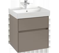 Villeroy & Boch Collaro Meuble sous-lavabo, 2 tiroirs, lavabo au centre, avec éclairage, 554x546x444mm, C008B0AF, Couleur: Façade/corps : vert tendre, poignée : gris cachemire