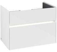 Villeroy & Boch Collaro Meuble sous-lavabo, 2 tiroirs, lavabo au centre, avec éclairage, 754x546x444mm, C010B0DH, Couleur: Façade/carcasse : Blanc brillant, poignée : Blanc mat