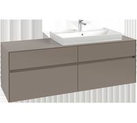 Villeroy & Boch Collaro Meuble sous-lavabo, 4 tiroirs, lavabo à droite, avec éclairage, 1600x548x500mm, C027B0VQ, Couleur: Avant/corps : bleu marine, poignée : noir volcan.