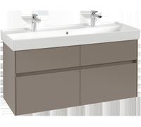 Villeroy & Boch Collaro Meuble sous-lavabo, 4 tiroirs, lavabo au centre, avec éclairage, 1154x546x444mm, C012B0VQ, Couleur: Avant/corps : bleu marine, poignée : noir volcan.