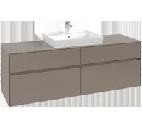 Villeroy & Boch Collaro Meuble sous-lavabo, 4 tiroirs, lavabo au centre, avec éclairage, 1600x548x500mm, C025B0VQ, Couleur: Avant/corps : bleu marine, poignée : noir volcan.