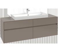 Villeroy & Boch Collaro Meuble sous-lavabo, 4 tiroirs, lavabo au centre, montage mural, avec éclairage, 1600x548x500mm, C031B0VQ, Couleur: Avant/corps : bleu marine, poignée : noir volcan.