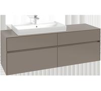 Villeroy & Boch Collaro Meuble sous-lavabo, 4 tiroirs, suspendu, vasque à gauche, avec éclairage, 1600x548x500mm, C026B0VQ, Couleur: Avant/corps : bleu marine, poignée : noir volcan.