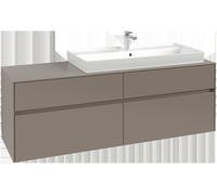 Villeroy & Boch Collaro Meuble sous-lavabo, lavabo à droite, 4 tiroirs, suspendu, avec éclairage, 1600x548x500mm, C030B0VQ, Couleur: Avant/corps : bleu marine, poignée : noir volcan.