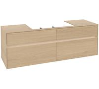 Villeroy & Boch Collaro Meuble sous-lavabo, montage mural, 4 tiroirs, lavabo au centre, avec éclairage, 1600x548x500mm, C028B0VJ, Couleur: Carcasse/avant : Chêne nordique, poignée : Gris cachemire