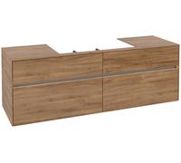 Villeroy & Boch Collaro Meuble sous-lavabo, montage mural, 4 tiroirs, lavabo au centre, avec éclairage, 1600x548x500mm, C028B0RH, Couleur: Façade/carcasse : Chêne du Kansas, poignée : Graphite
