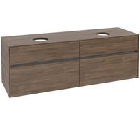 Villeroy & Boch Collaro Meuble sous-lavabo, montage mural, 4 tiroirs, pour 2 lavabos, 1600x548x500mm, C05200VH, Couleur: Façade/carcasse : Chêne Arizona, poignée : Graphite