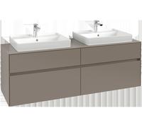 Villeroy & Boch Collaro Meuble sous-lavabo, pour 2 lavabos, avec éclairage, 1600x548x500mm, C024B0VQ, Couleur: Avant/corps : bleu marine, poignée : noir volcan.