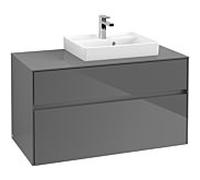 Villeroy & Boch Meuble sous lavabo Collaro C01500FP, lavabo à droite, 2 tiroirs, Gris brillant