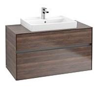 Villeroy & Boch Collaro Meuble sous-lavabo, 2 tiroirs, lavabo au centre, montage mural, 1000x548x500mm, C01900VH, Couleur: Façade/carcasse : Chêne Arizona, poignée : Graphite