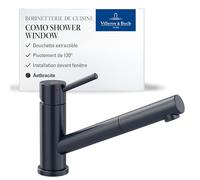 Villeroy & Boch Como Shower Window robinetterie de cuisine haute pression avec douchette extractible et orientable à 120°, installation possible devant une fenêtre, hauteur du bec 120 mm, Anthracite