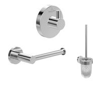 Villeroy & Boch Elements Tender Set d'accessoires (3 en 1), Rond - Chrome | Set composé d'un crochet pour serviettes, d'un porte-papier toilette sans couvercle, d'un ensemble brosse WC