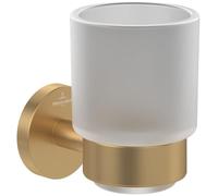 Villeroy & Boch Elements Tender Support pour Verre, Porte-Brosse à Dents pour Montage Mural, gobelet à Brosse à Dents en Verre satiné avec Support en Zinc, Rond, doré