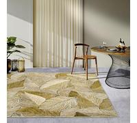 Villeroy & Boch Eugene Tapis d'intérieur et d'extérieur Moderne tissé à Plat Design Feuilles de Palmier, Certifié Öko-Tex Résistant aux intempéries et aux UV pour Balcon, terrasse, Jardin, Doré/Noir,