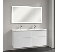 Villeroy & Boch Finero Badmöbel Set 130 cm Glossy White Waschtisch mit Waschtischunterschrank und Spiegel