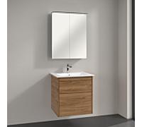 Villeroy & Boch Finero Badmöbel Set 60 cm, Kansas Oak Waschtisch mit Waschtischunterschrank und Spiegelschrank